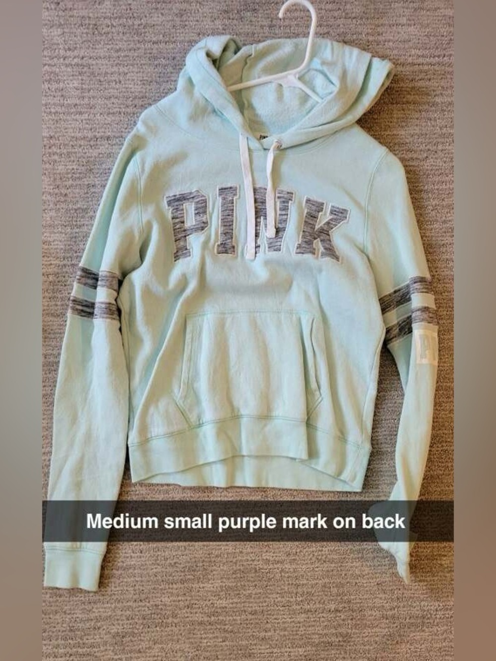 PINK Victoria's Secret Mint Green Pullover Hoodie with Gray Lettering